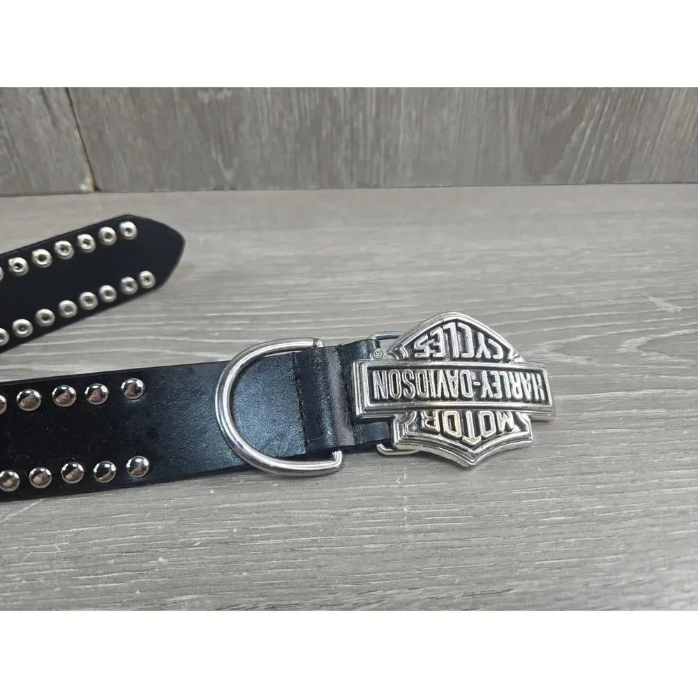 Harley Davidson Studded Leather Belt Chrome Bar Shield Buckle 97643-03V Size 36